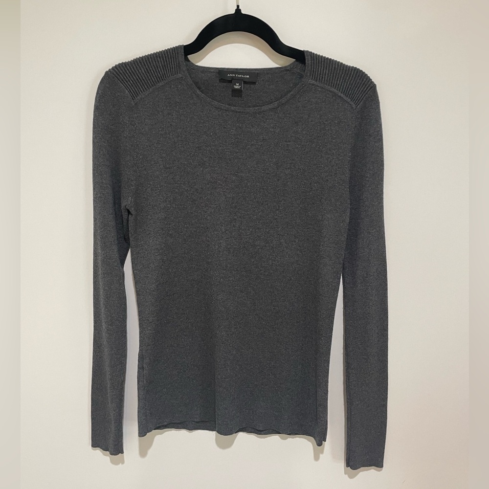Ann Taylor Charcoal Grey Sweater Size Medium with Shoulder detail